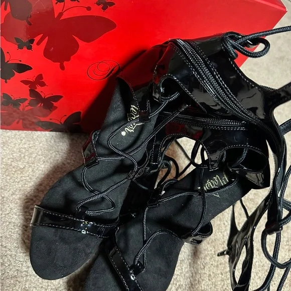 Pleaser Black Lace-Up Platform Heels - Picture 4 of 5